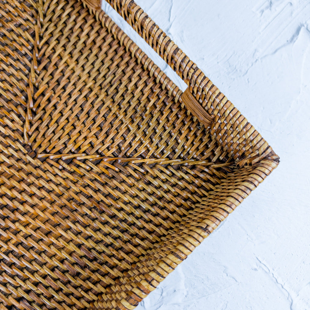 Classic Handmade Natural Woven Rattan Rectangle Tray with Handles for Serving and Decorating - Perfect for Coffee Tables and Home Decor