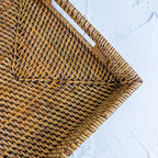Classic Handmade Natural Woven Rattan Rectangle Tray with Handles for Serving and Decorating - Perfect for Coffee Tables and Home Decor