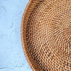 Brown Round Rattan tray, Handmade Handle Less Wicker Rattan Tray Set