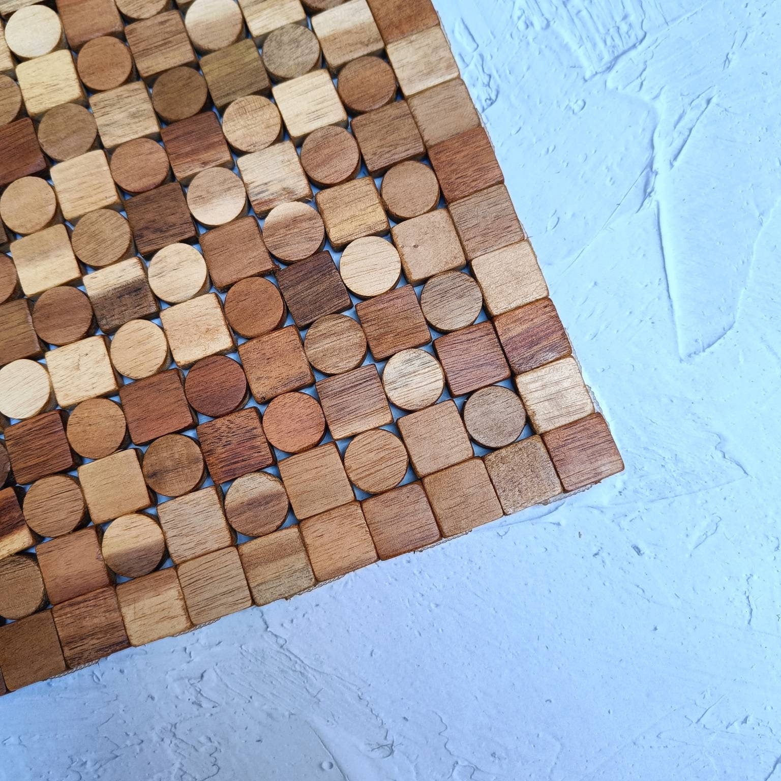Natural Acacia Wood Rectangular Placemat (Unfolded), Wooden Table Runner, Vintage Kitchen Decor