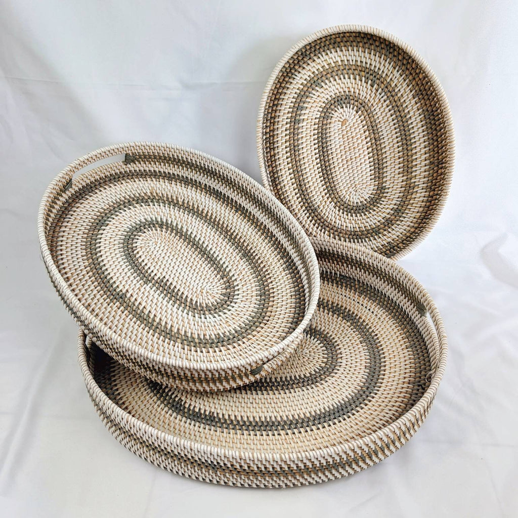 Three Tone Decorative Rattan Oval Tray (1 set), Housewarming Presents