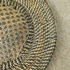 Set of 3 Dark Brown Rattan Charger Plates - 33cm Natural Handwoven Placemats with Side-Direction Weave Edges