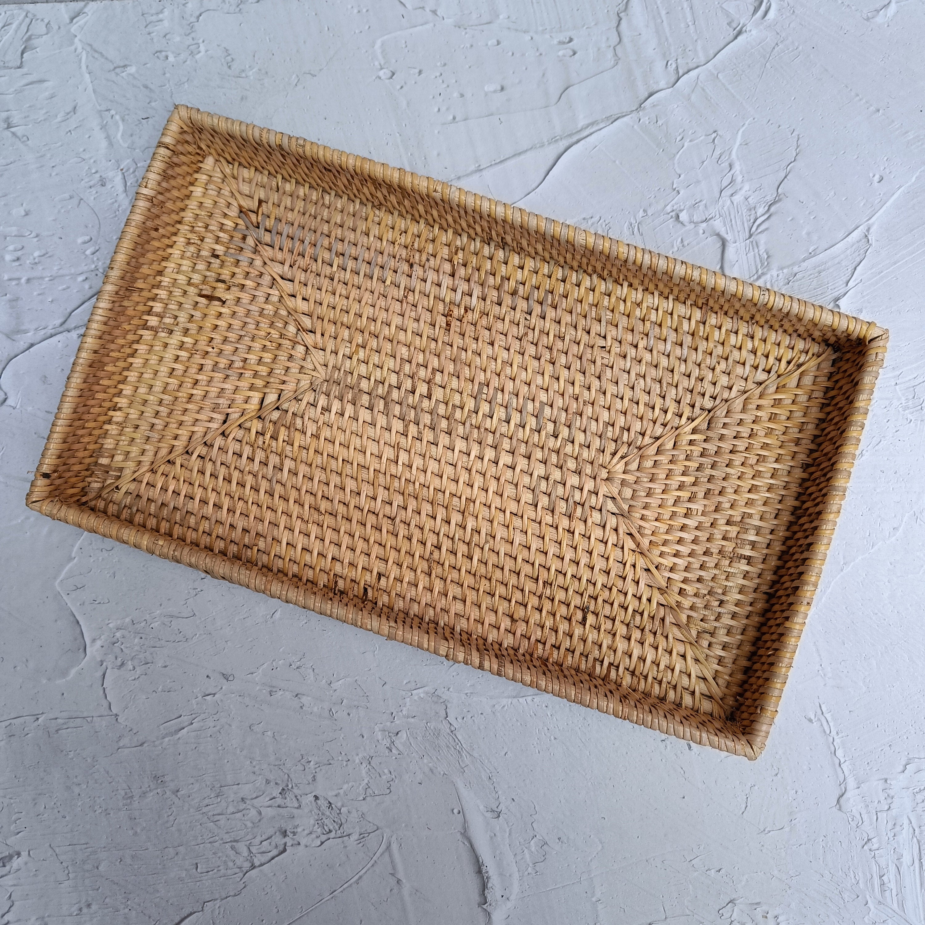 No Handle Rectangular Rattan Woven Tray With Natural Color, Bread Basket Storage, Fruit Basket Rectangular, Dry Fruit Platter Tray