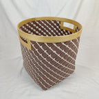 Set 3 Brown Round Bamboo Laundry Basket With Handle, Large Wicker Plant Stand