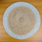 Handwoven Two Tone Round Rattan Placemats | Bohemian Table Setting | Farmhouse Style