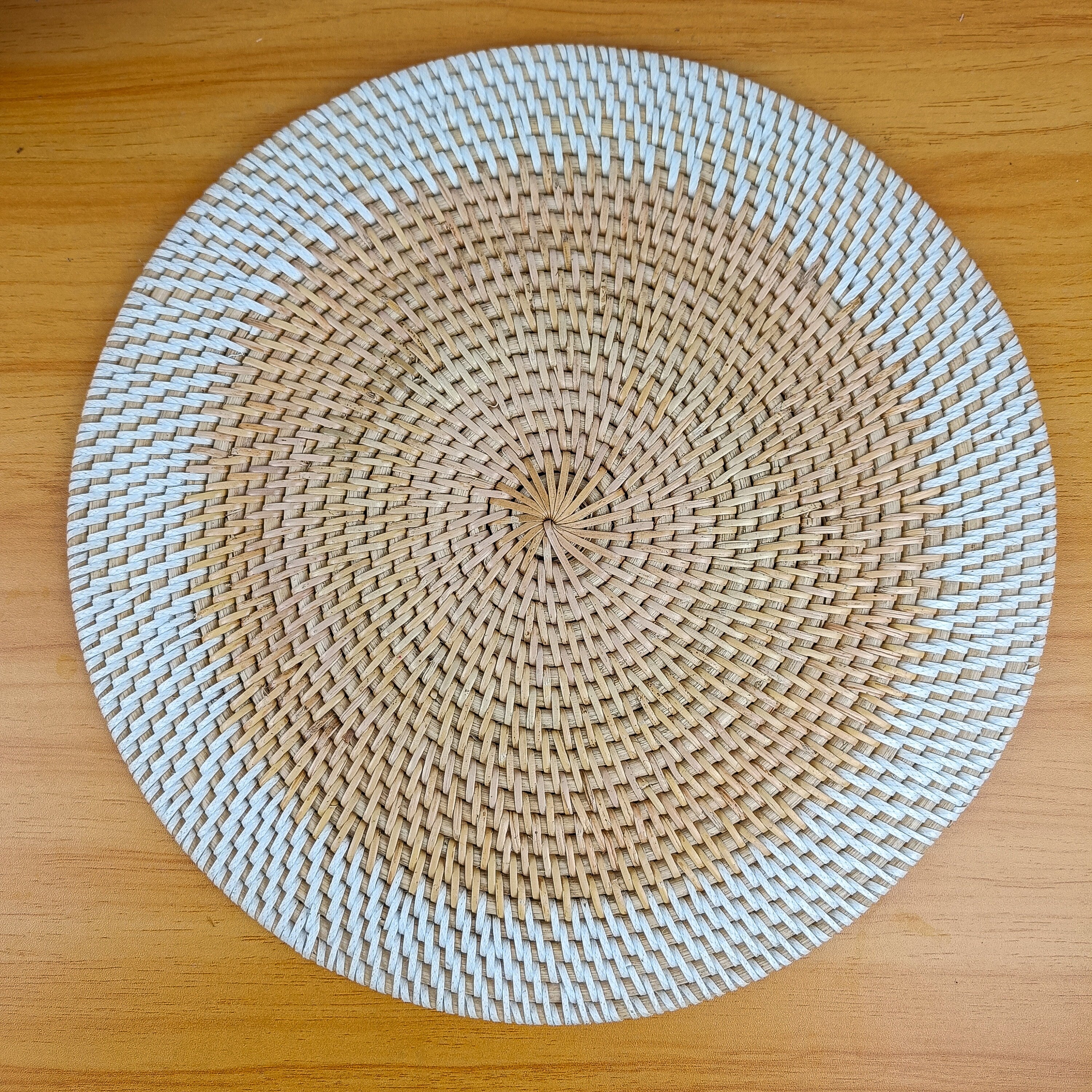 Handwoven Two Tone Round Rattan Placemats | Bohemian Table Setting | Farmhouse Style