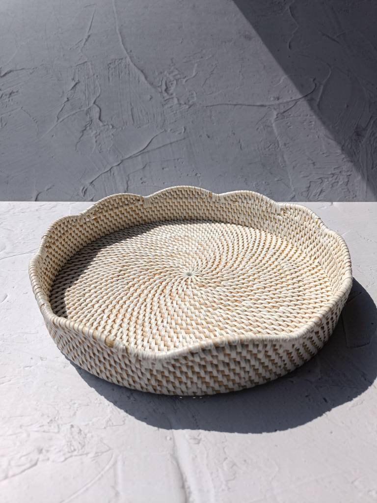 Wavy Decor Rattan Tray, Round Saucer Tray, Circular Tray, Perfume Tray, Bohemian Tray for Table Decor
