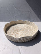Wavy Decor Rattan Tray, Round Saucer Tray, Circular Tray, Perfume Tray, Bohemian Tray for Table Decor