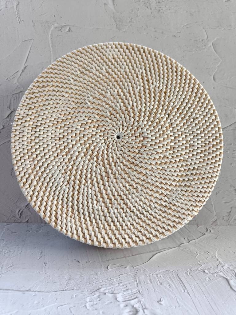 Wavy Decor Rattan Tray, Round Saucer Tray, Circular Tray, Perfume Tray, Bohemian Tray for Table Decor