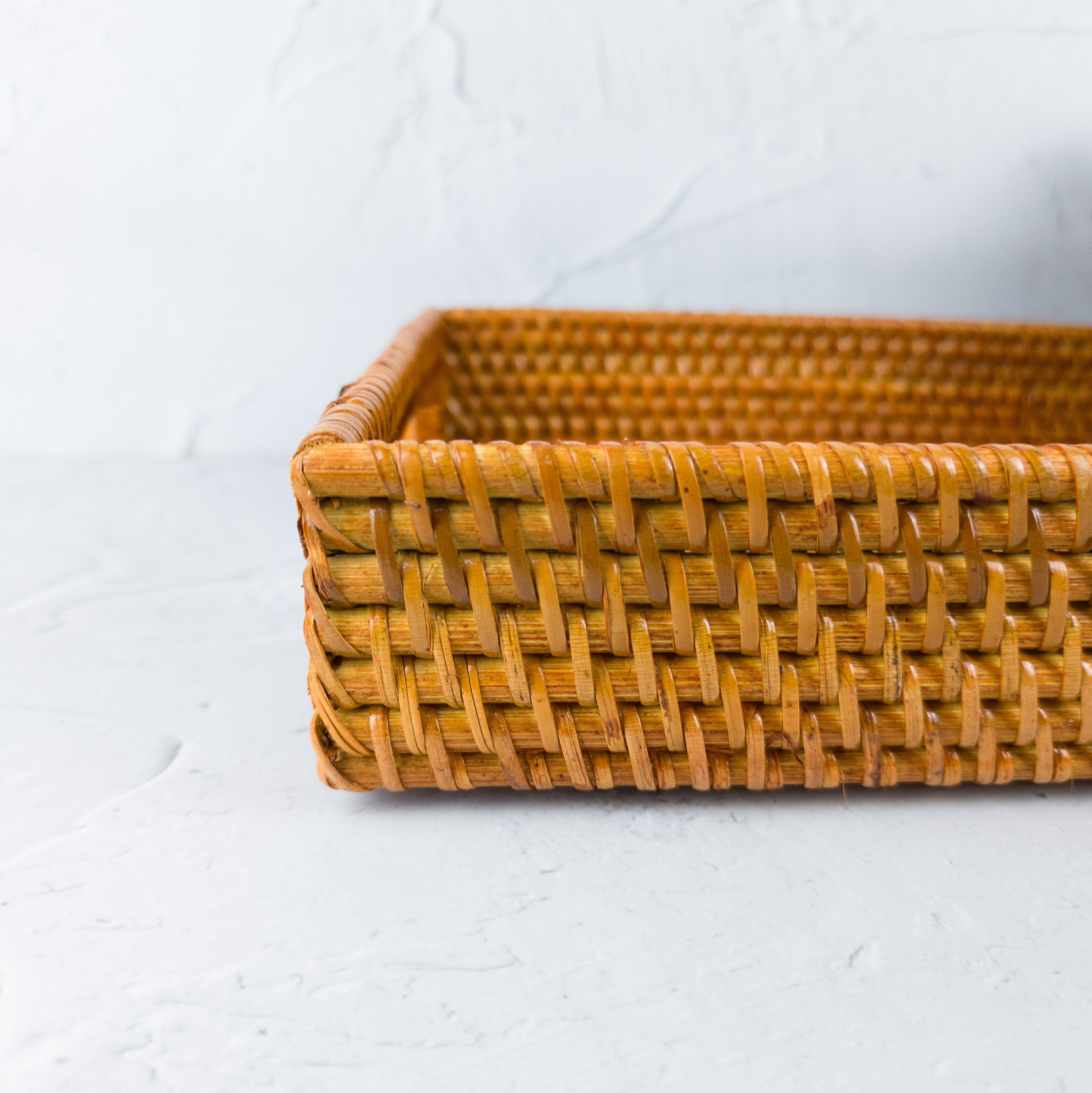 Classic Handmade Natural Woven Rattan Rectangle Tray with Handles for Serving and Decorating - Perfect for Coffee Tables and Home Decor