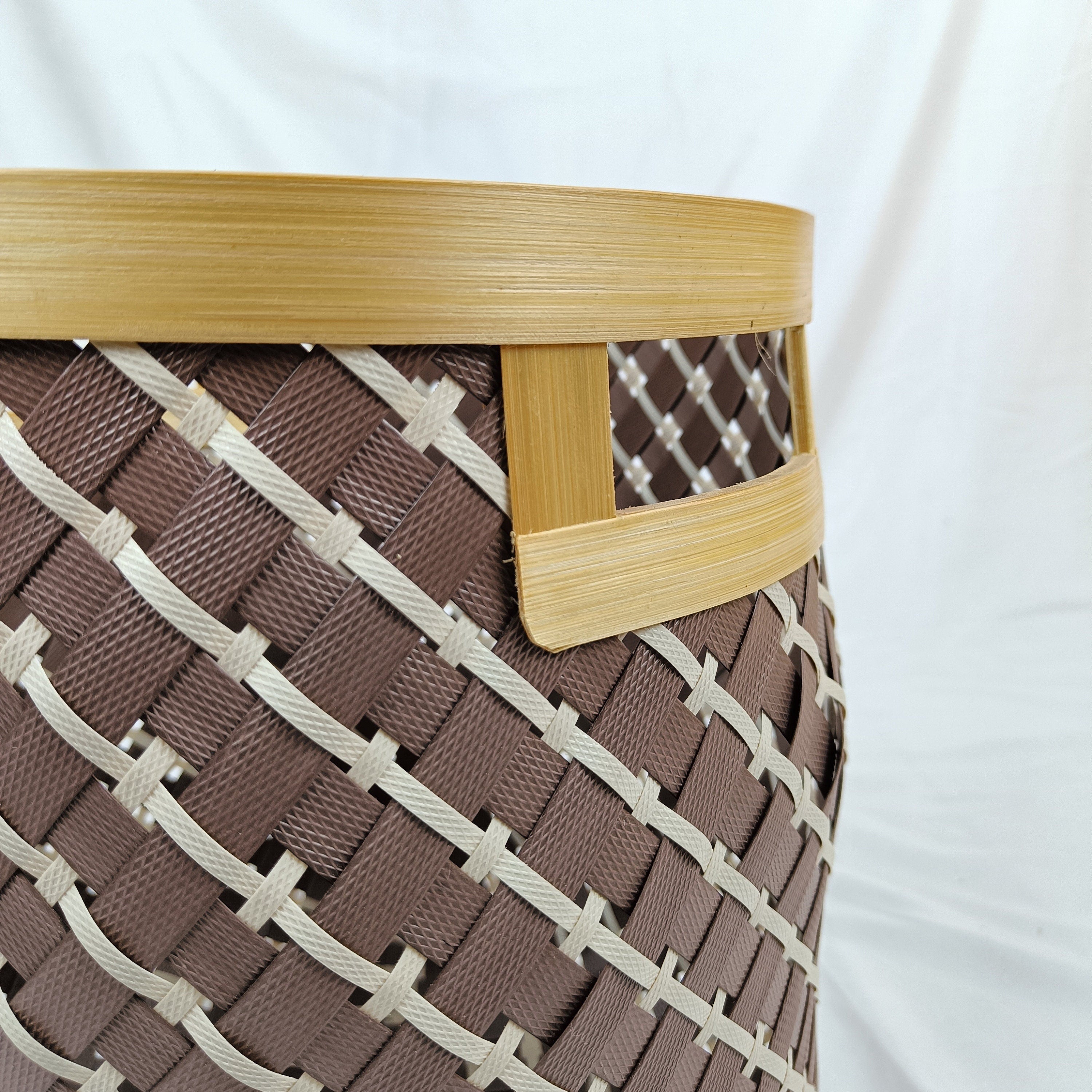 Set 3 Brown Round Bamboo Laundry Basket With Handle, Large Wicker Plant Stand