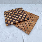Natural Teak Wood Table Mat – 20x20cm, Handmade Foldable Placemat, Rustic Kitchen & Dining Decor, Event-Ready Coaster