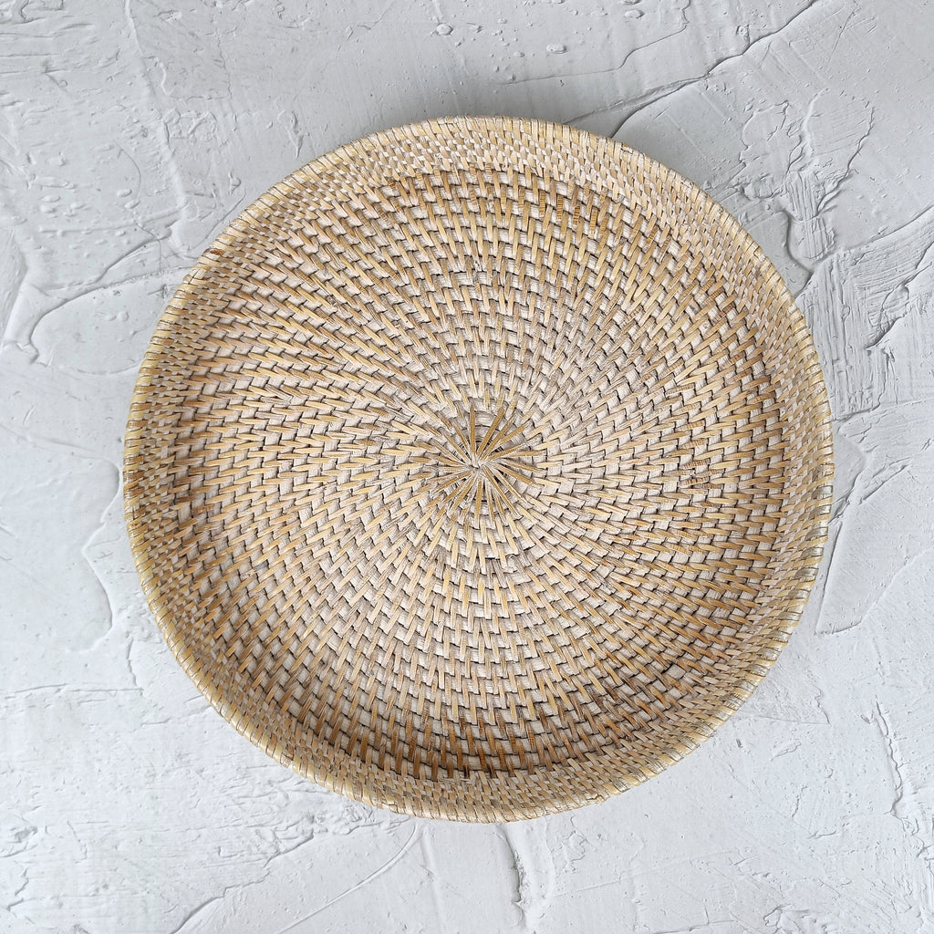 White Woven Round Rattan Tray, Coffee Table Tray, Round Boho Serving Tray for Table, Straw Serving Tray