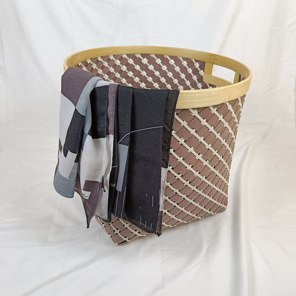 Set 3 Brown Round Bamboo Laundry Basket With Handle, Large Wicker Plant Stand