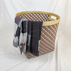 Set 3 Brown Round Bamboo Laundry Basket With Handle, Large Wicker Plant Stand