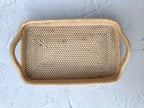 Handcrafted White Rattan Rectangle Tray With Round Handle, Wicker Serving Tray, Coffee Table Tray