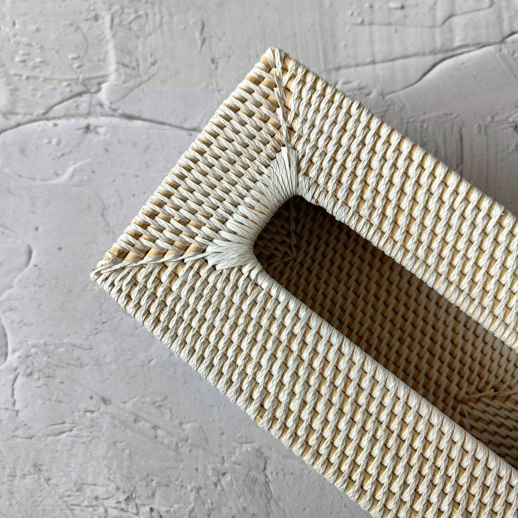 Handmade Rectangular White Rattan Tissue Box Cover, Natural Table Decor, Bathroom Decoration