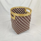 Set 3 Brown Round Bamboo Laundry Basket With Handle, Large Wicker Plant Stand