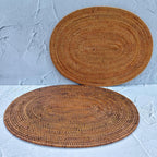 Handcrafted brown oval rattan placemats - Set of 4 Boho Natural Woven Dining Table Mats (40x30cm)