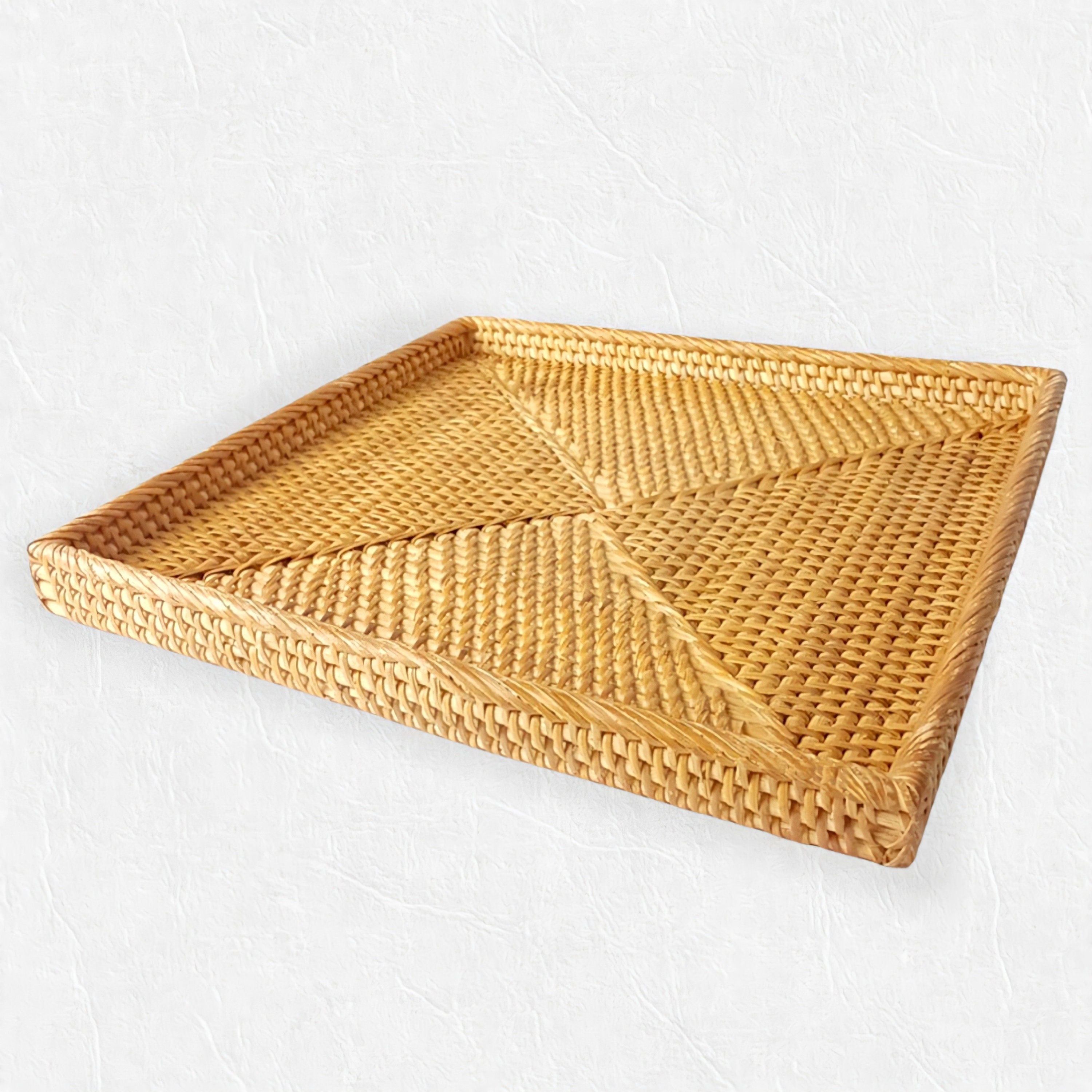 Handcrafted Rattan Square Tray | Straw Serving Tray | Bohemian Decorative Tray for Table Decor | Perfume Tray