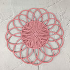 Handwoven Pink Rattan Flower Placemat – Decorative Boho Table Decor, 38cm (15 inch) Large Floral Wicker Mat, Eco-Friendly Home Accent
