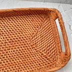 Vintage-Style Brown Rectangular Rattan Tray - Great for Perfumes, Serving, Bedroom, and Coffee Tables