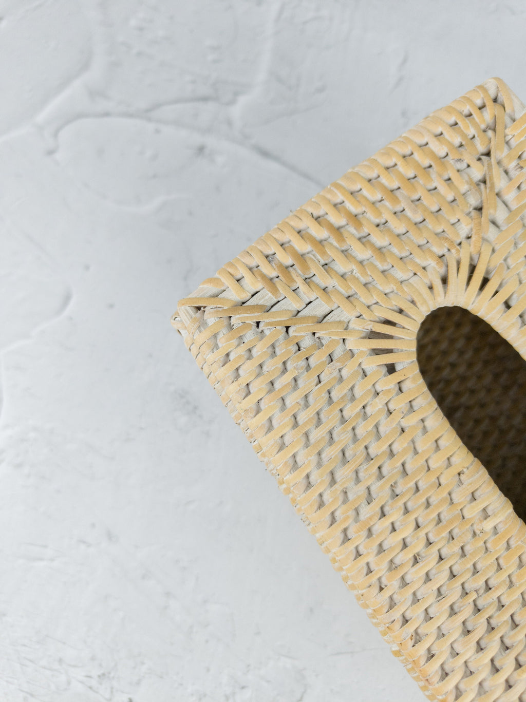 Handmade Rattan Tissue Box Cover, Whitewash Rectangular Design, Natural Boho Style Table Decor and Accessory