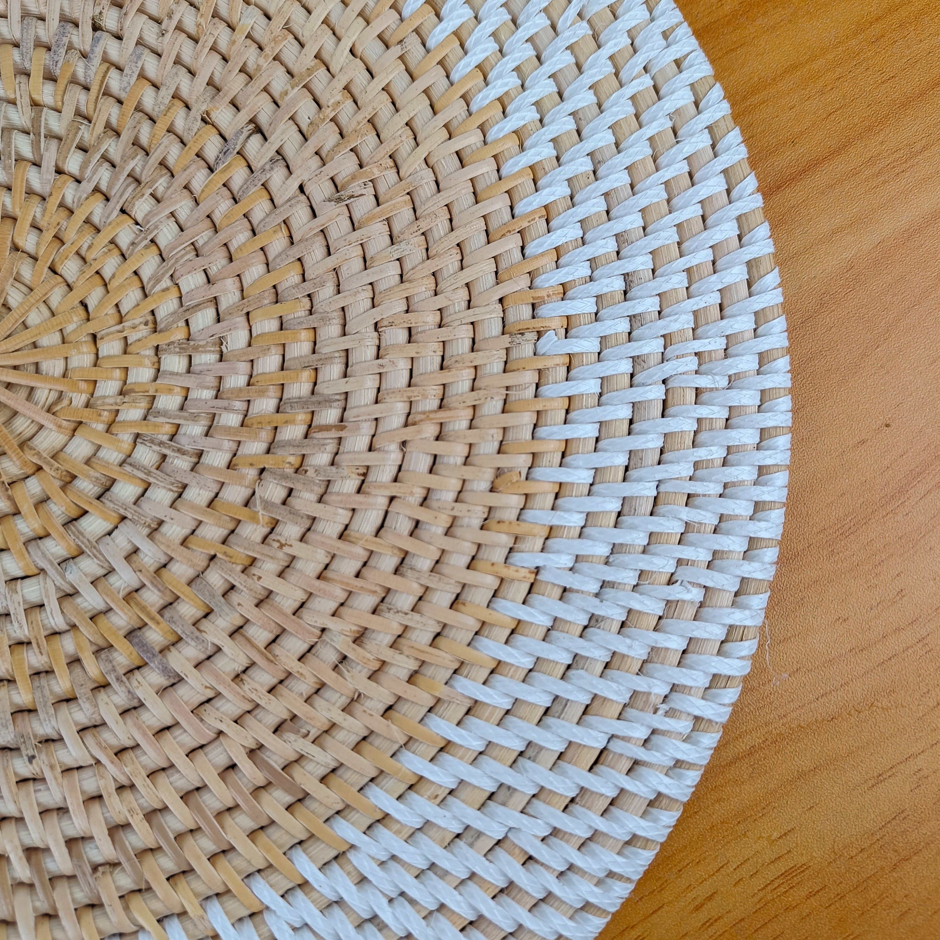 Handwoven Two Tone Round Rattan Placemats | Bohemian Table Setting | Farmhouse Style