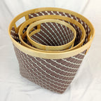 Set 3 Brown Round Bamboo Laundry Basket With Handle, Large Wicker Plant Stand