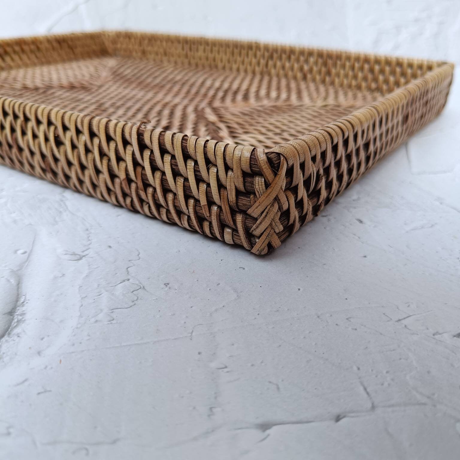 Non Handle Rectangular Rattan Spa Tray, Vintage Style Tray, Boho Room Decoration