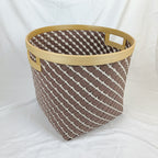 Set 3 Brown Round Bamboo Laundry Basket With Handle, Large Wicker Plant Stand