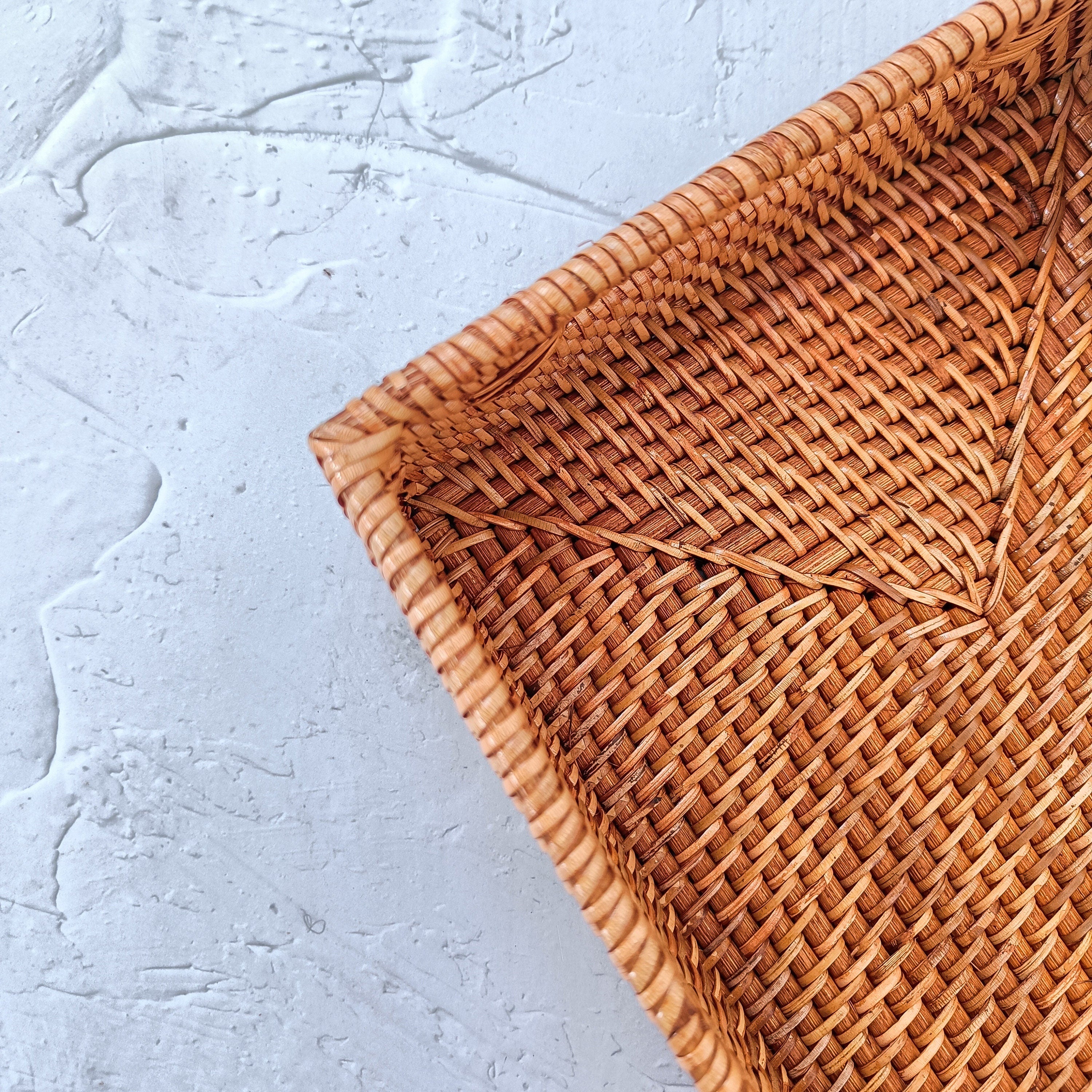 Woven Rattan Rectangle Storage Box, Rattan Tray, Straw Square Tray, Boho Natural Decorative Basket