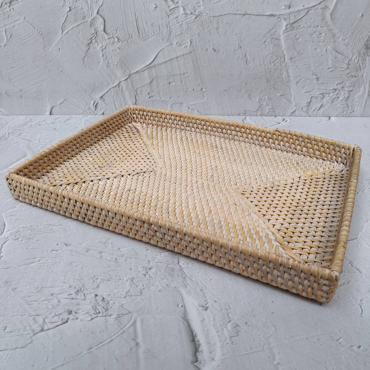 Non Handle Rectangular Rattan Spa Tray, Vintage Style Tray, Boho Room Decoration