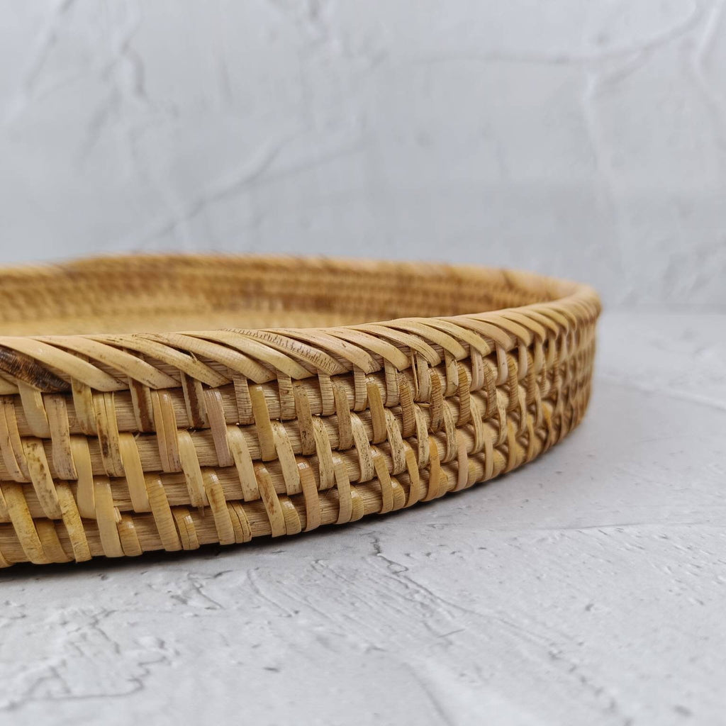 Woven Round Rattan Tray, Boho Tray, Small Round Basket, Wicker Decorative Tray