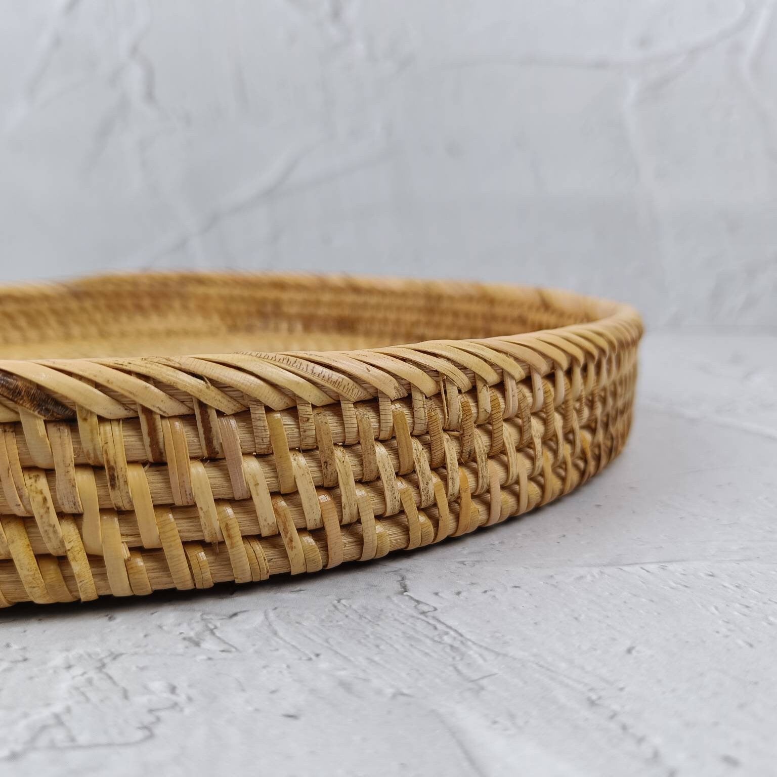 Woven Round Rattan Tray, Boho Tray, Small Round Basket, Wicker Decorative Tray