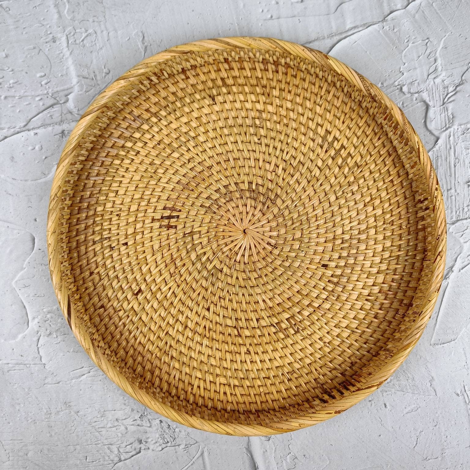 Woven Round Rattan Tray, Boho Tray, Small Round Basket, Wicker Decorative Tray