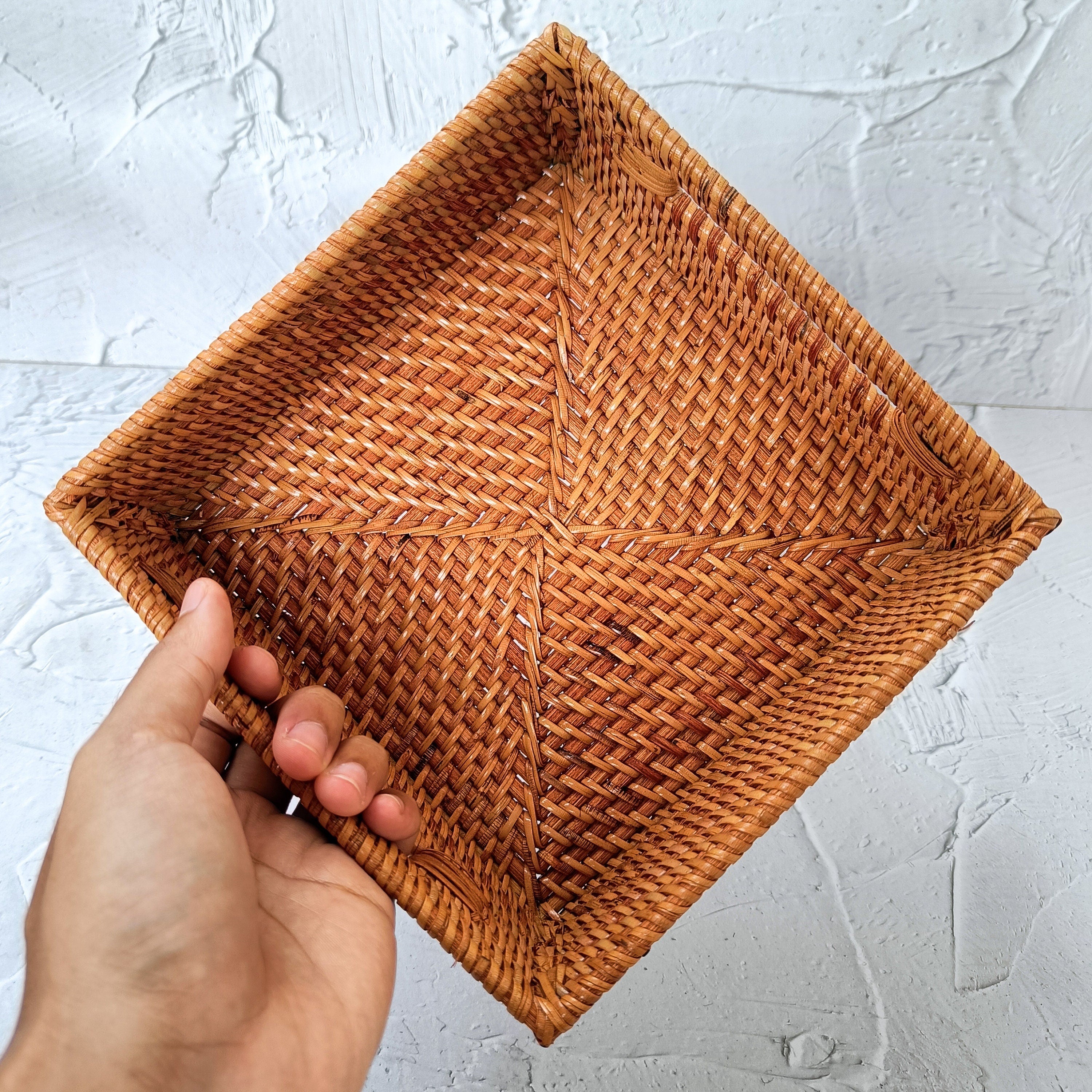 Woven Rattan Rectangle Storage Box, Rattan Tray, Straw Square Tray, Boho Natural Decorative Basket