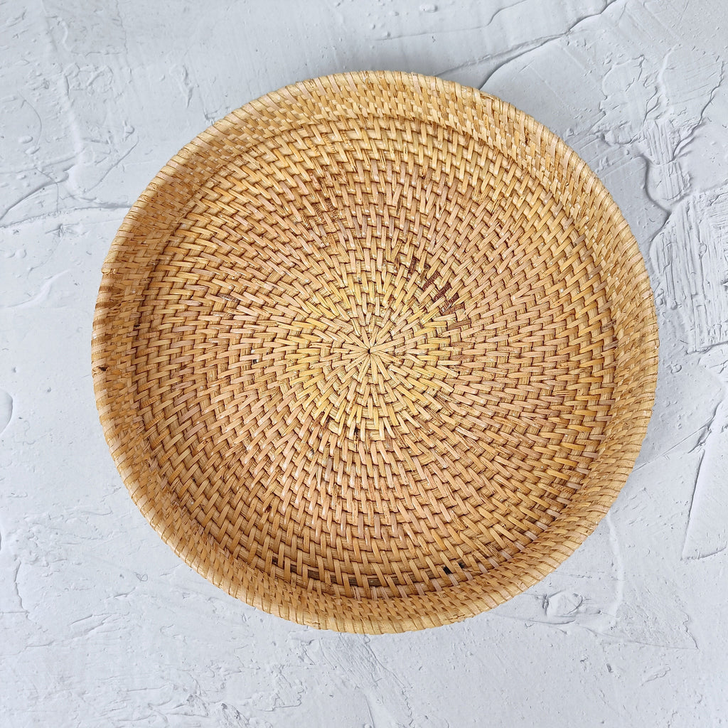 White Woven Round Rattan Tray, Coffee Table Tray, Round Boho Serving Tray for Table, Straw Serving Tray