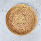 White Woven Round Rattan Tray, Coffee Table Tray, Round Boho Serving Tray for Table, Straw Serving Tray