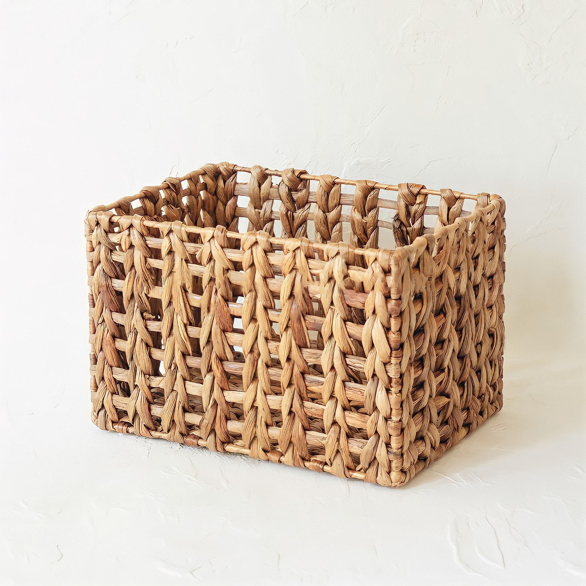 Water Hyacinth Rectangular Storage Box, Natural Boho Home Decor, Straw Organizer Box