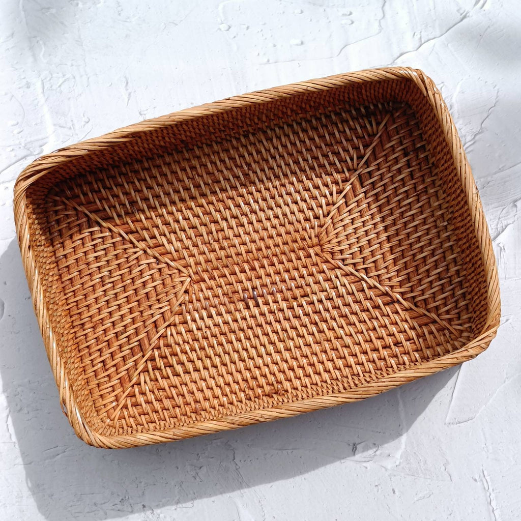 Handcrafted Rectangular Rattan Storage Box, Boho Straw Basket, Guest Towel Holder, Natural Home Decor