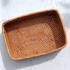 Handcrafted Rectangular Rattan Storage Box, Boho Straw Basket, Guest Towel Holder, Natural Home Decor