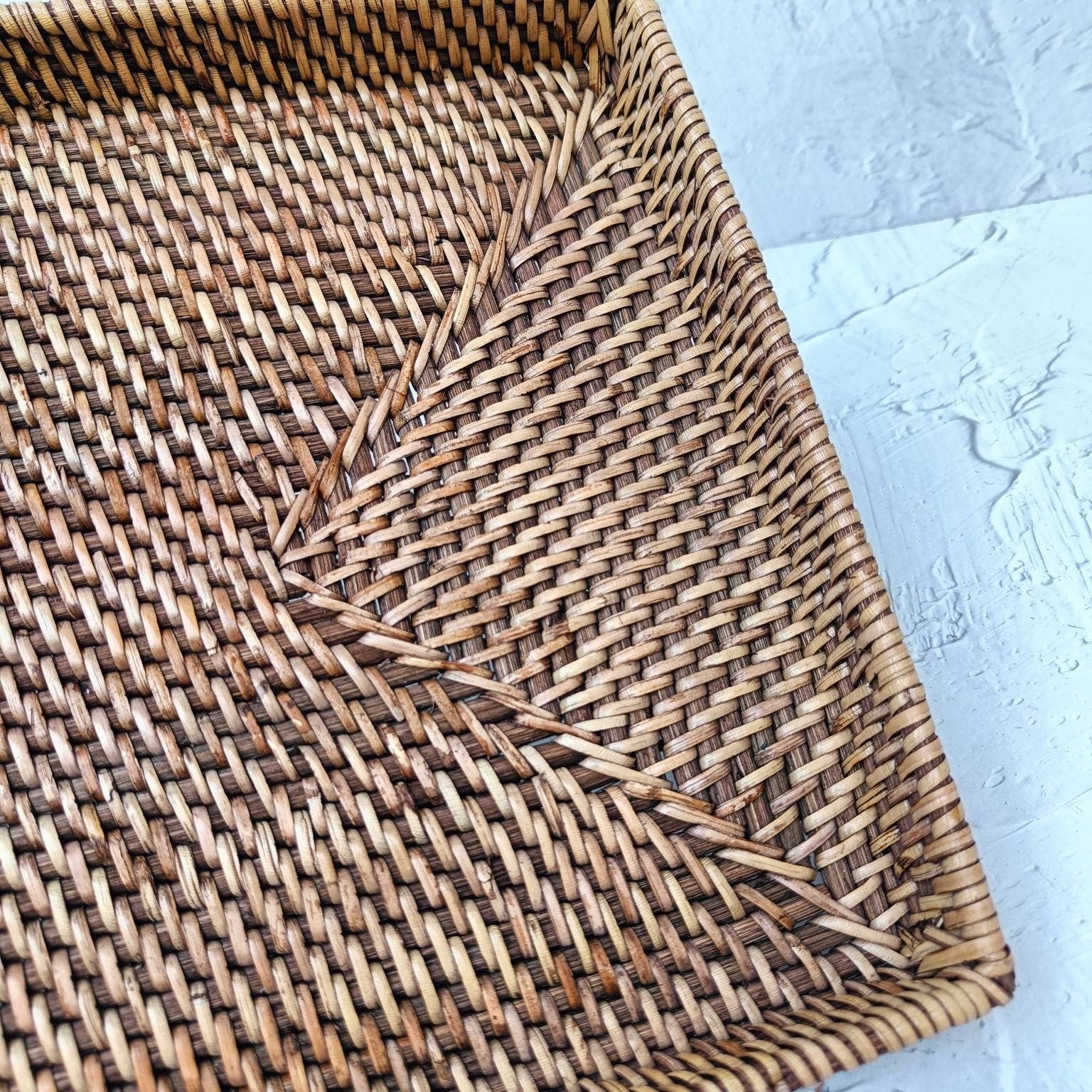 Non Handle Rectangular Rattan Spa Tray, Vintage Style Tray, Boho Room Decoration