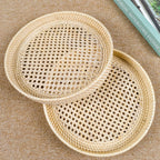 Natural Round Rattan Webbing Tray, Coffee Table Tray, Ottoman Tray, Wicker Boho Serving Tray For Table