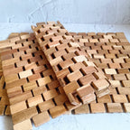 Vintage Wooden Placemat, Natural Foldable Teak Wood Rectangular Placemat, Wooden Table Runner