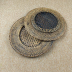 Set of 3 Dark Brown Rattan Charger Plates - 33cm Natural Handwoven Placemats with Side-Direction Weave Edges