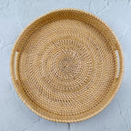 Handmade Natural Beige Rattan Tray with Insert Handles – Versatile Round Trays for Any Occasion – Available in 3 Sizes