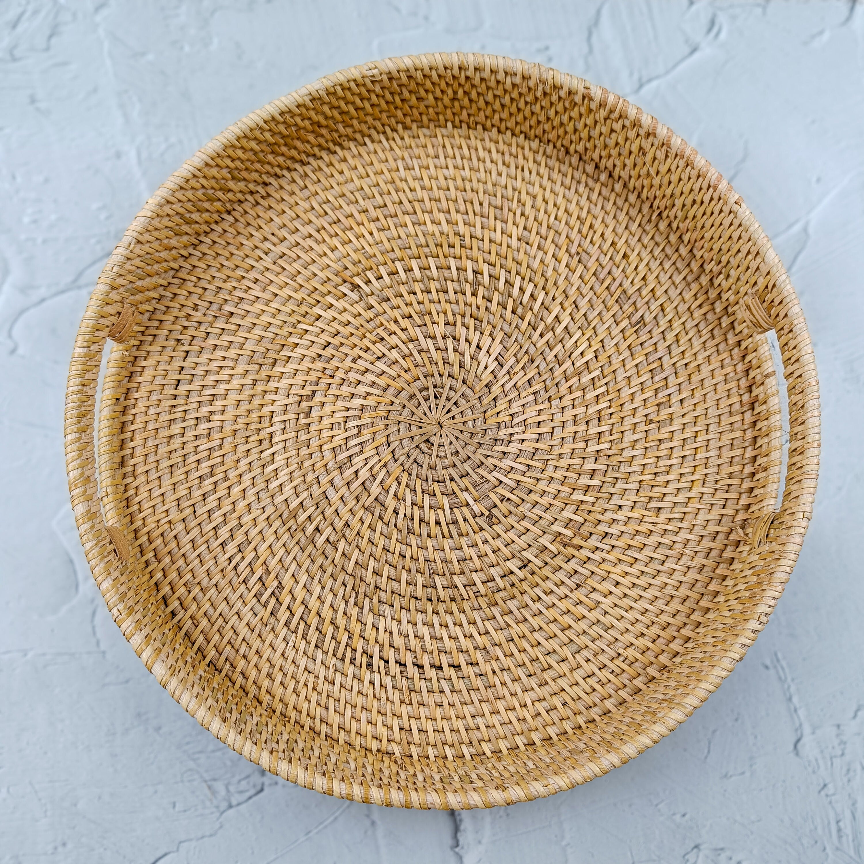 Handmade Natural Beige Rattan Tray with Insert Handles – Versatile Round Trays for Any Occasion – Available in 3 Sizes