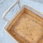 Rectangular Two-Tone Rattan Decorative Serving & Storage Tray with High Handles