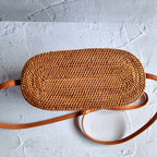 Handmade Bali Oval Rattan Bag With Leather Strap | Ata Bag | Straw Woven Bag | Bohemian Crossbody Bag